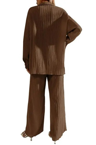 'Ember' Button Down Top and Pants Set - Celes Fashion